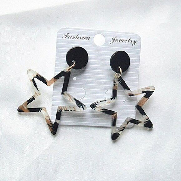 Star Geometric Animal Print Acrylic Earrings - Picture 1 of 6